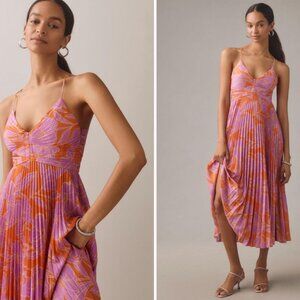 Anthropologie ASTR Blythe V-Neck Plissé Midi Dress (Size M)